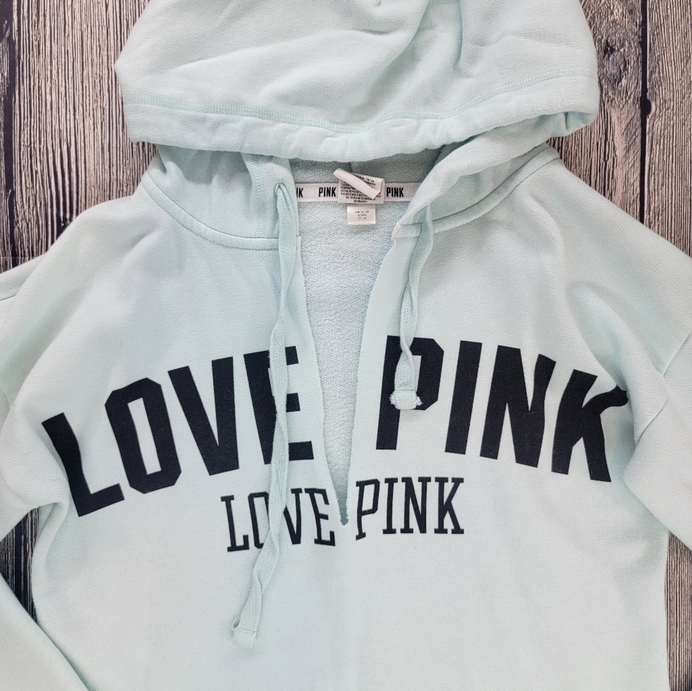 Victoria's Secret PINK Mint Green V Neck Pullover Hoodie Sweatshirt - Picture 2 of 9